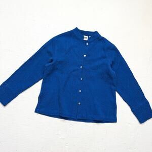Vintage 90s Chico’s Design Silk Wool Jacquard Button Up Top Blue Size 0